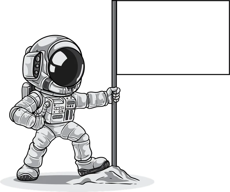 Illustrated astronaut planting a Rocket flag